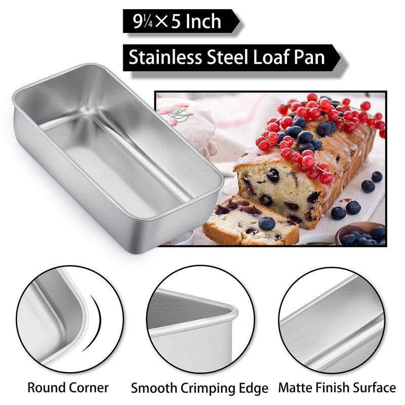 TeamFar Loaf Pans for Baking Bread, 9 Ã— 5 Inch Stainless Steel Loaf Bread Pans Tins for Homemade Brownies, Healthy & Sturdy, Oven & Dishwasher Safe - Set of 2 - Image 2